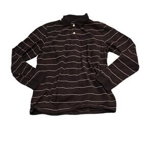 St. John's Bay Men's Size Medium 100% Cotton Long Sleeve Striped Polo Shirt